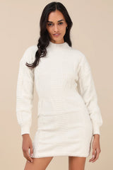 Patchwork It Cream Cable Knit Cutout Sweater Dress