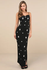 Completely Regal White Rhinestone Sleeveless Column Maxi Dress