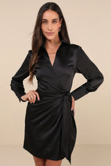 Painterly Perfection Ivory Multi Abstract Satin Wrap Mini Dress