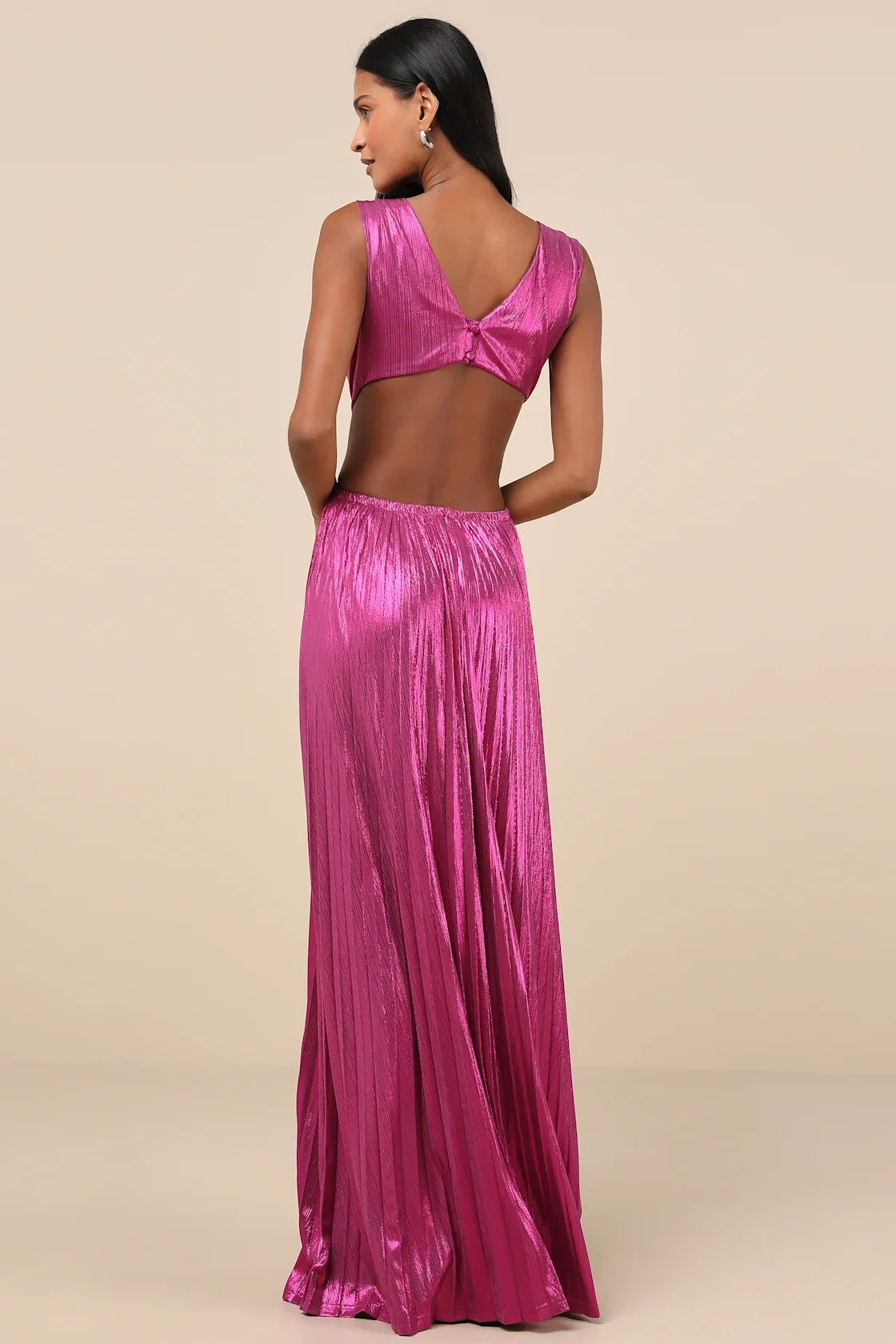Shining Luxury Bronze Metallic Lurex Cutout Maxi Dress