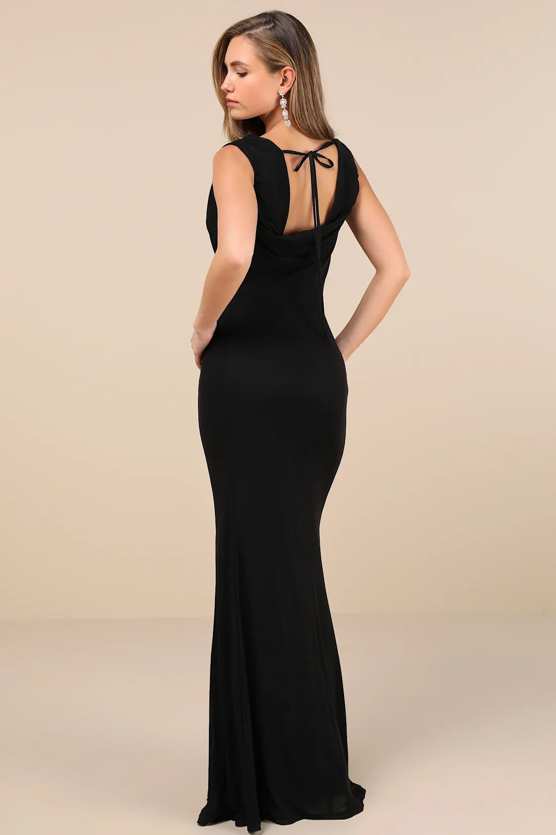 Stunning Mystery Brown Mesh Cowl Back Mermaid Maxi Dress