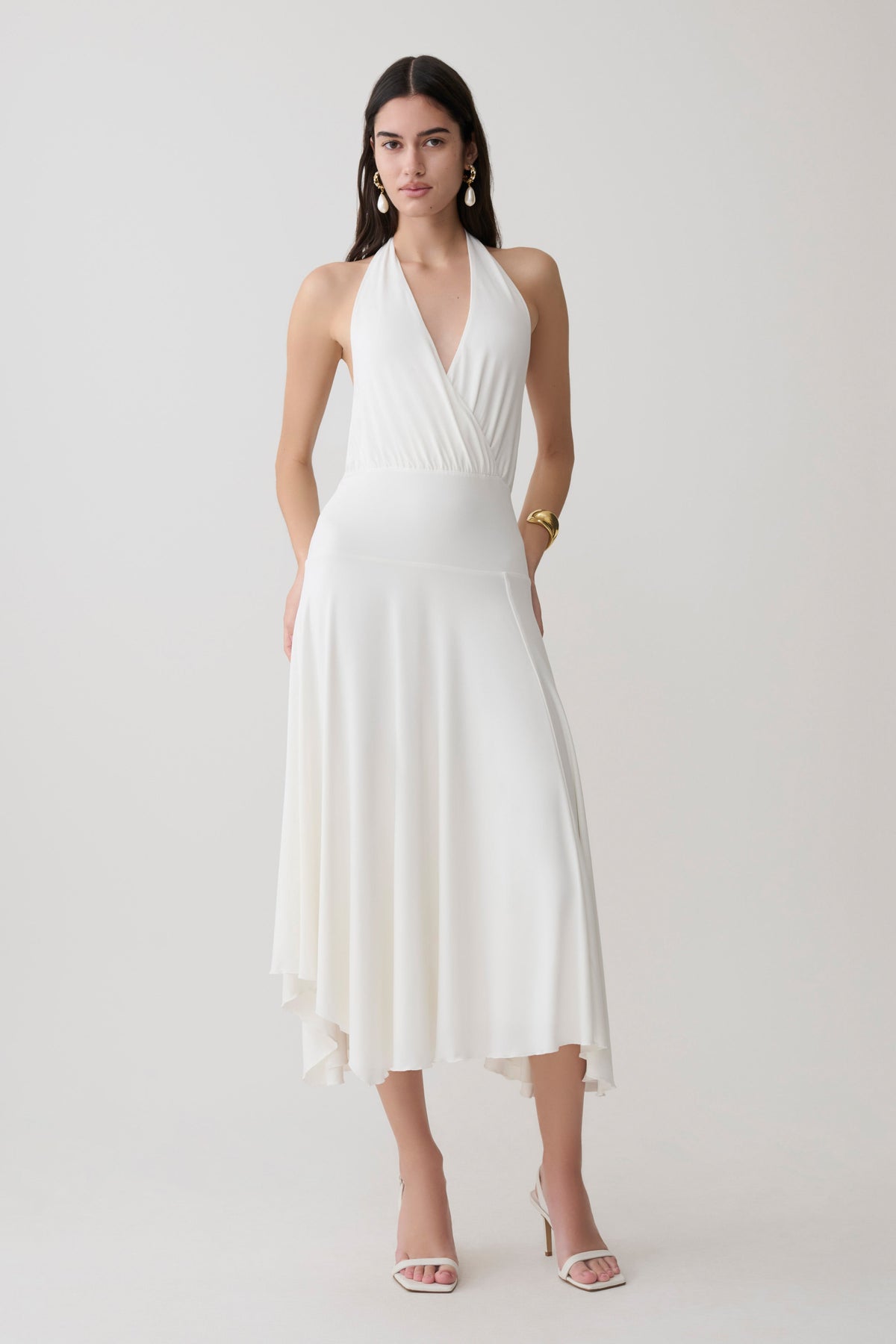 Krish Hankie Halter Midi Dress - White