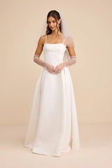 Annissa White Taffeta Drop Waist Lace-Up Maxi Dress