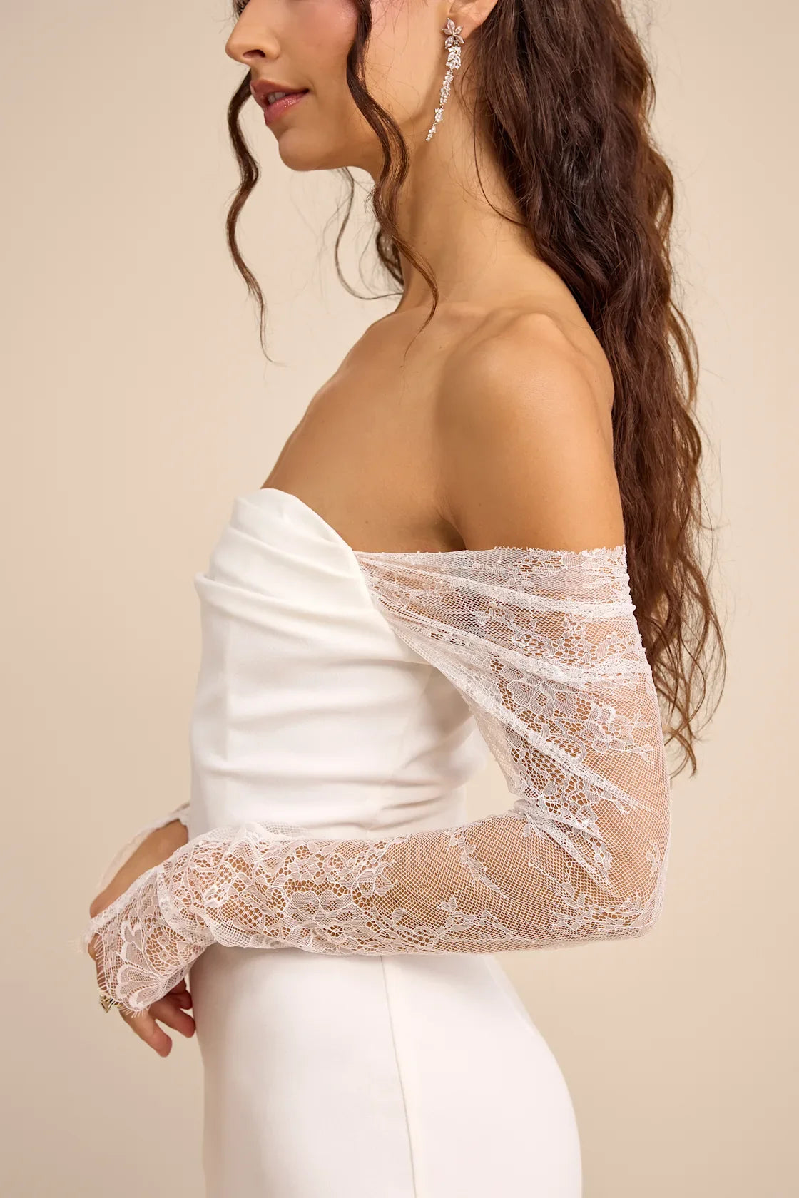 Anabella White Off-the-Shoulder Mermaid Maxi Dress