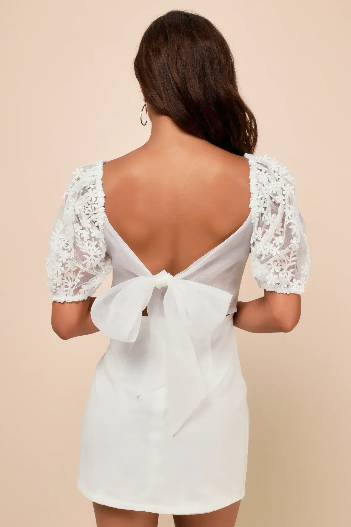 Charming Potential White Organza Backless Puff Sleeve Mini Dress