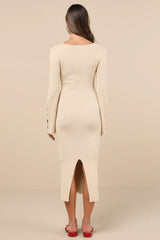 Classy Attitude Emerald Ribbed Square Neck Midi Sweater Dress