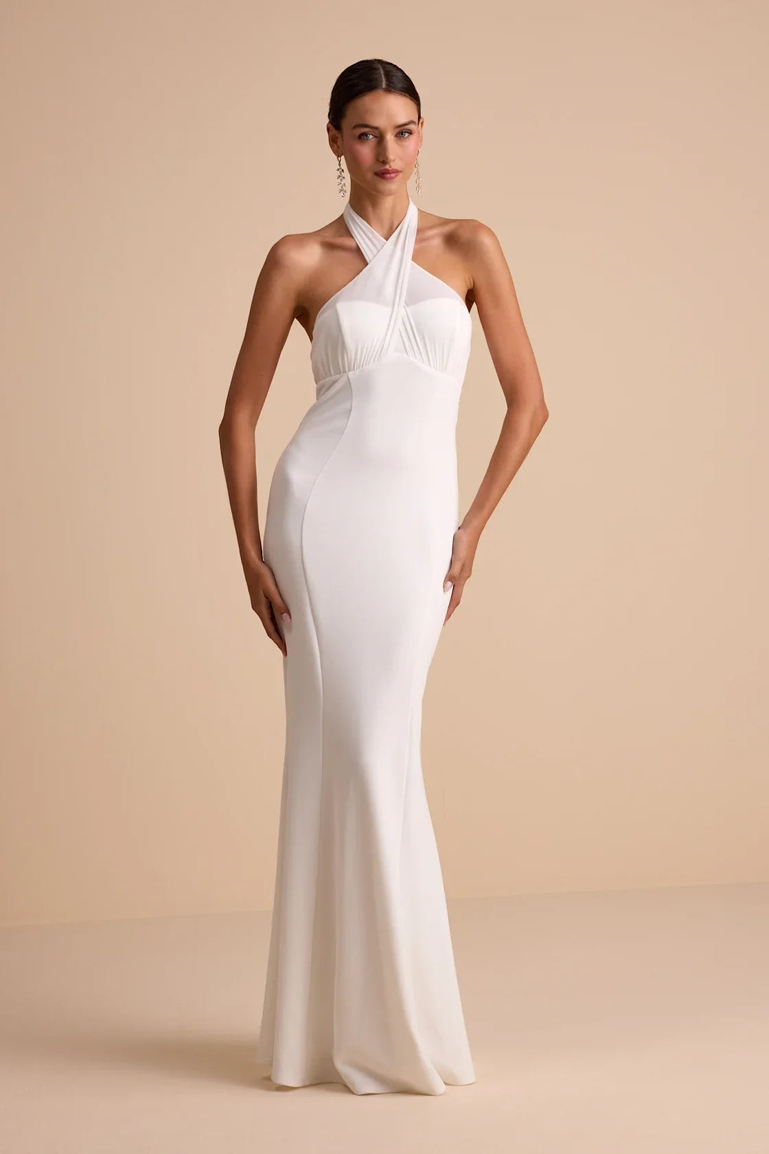 Iridessa White Mixed Media Halter Mermaid Maxi Dress