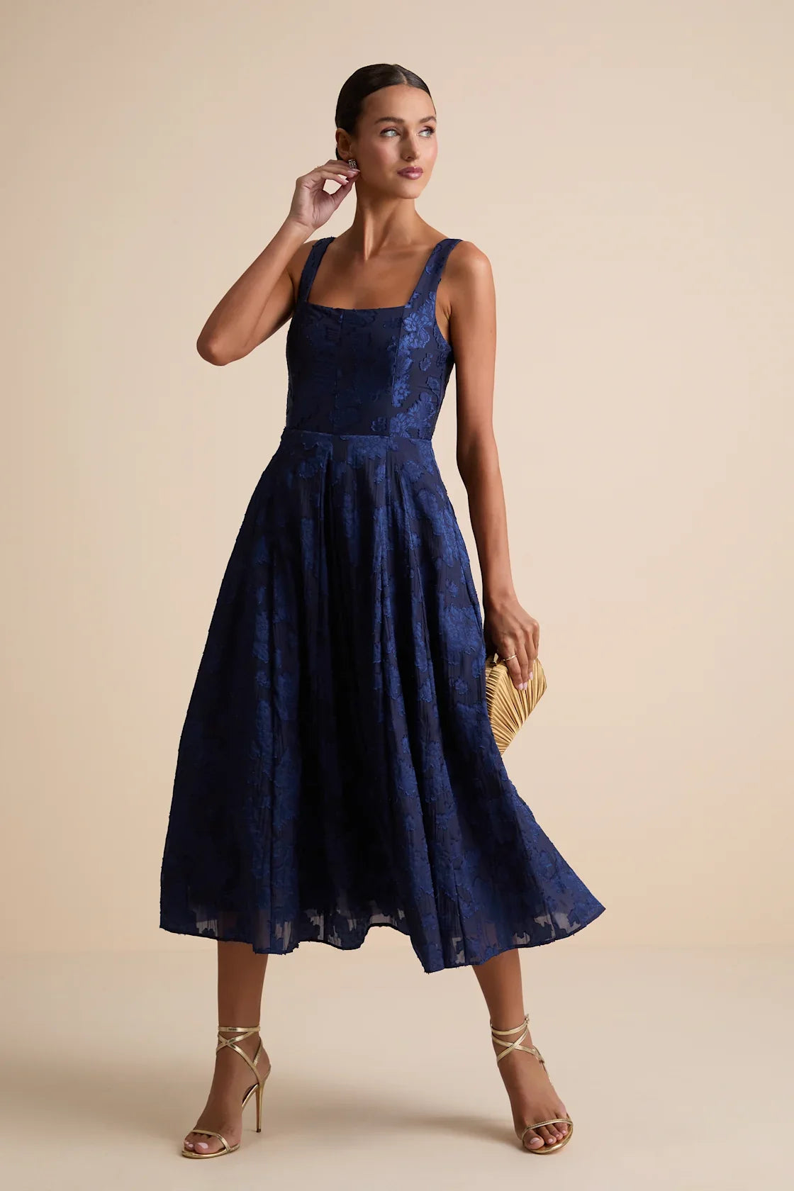 Loira Mint Burnout Jacquard Lace-Up Midi Dress