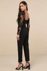 Write Your Own Romance Black Embroidered Long Sleeve Jumpsuit