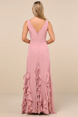 Alorna Rose Pink Sleeveless Ruffled Maxi Dress