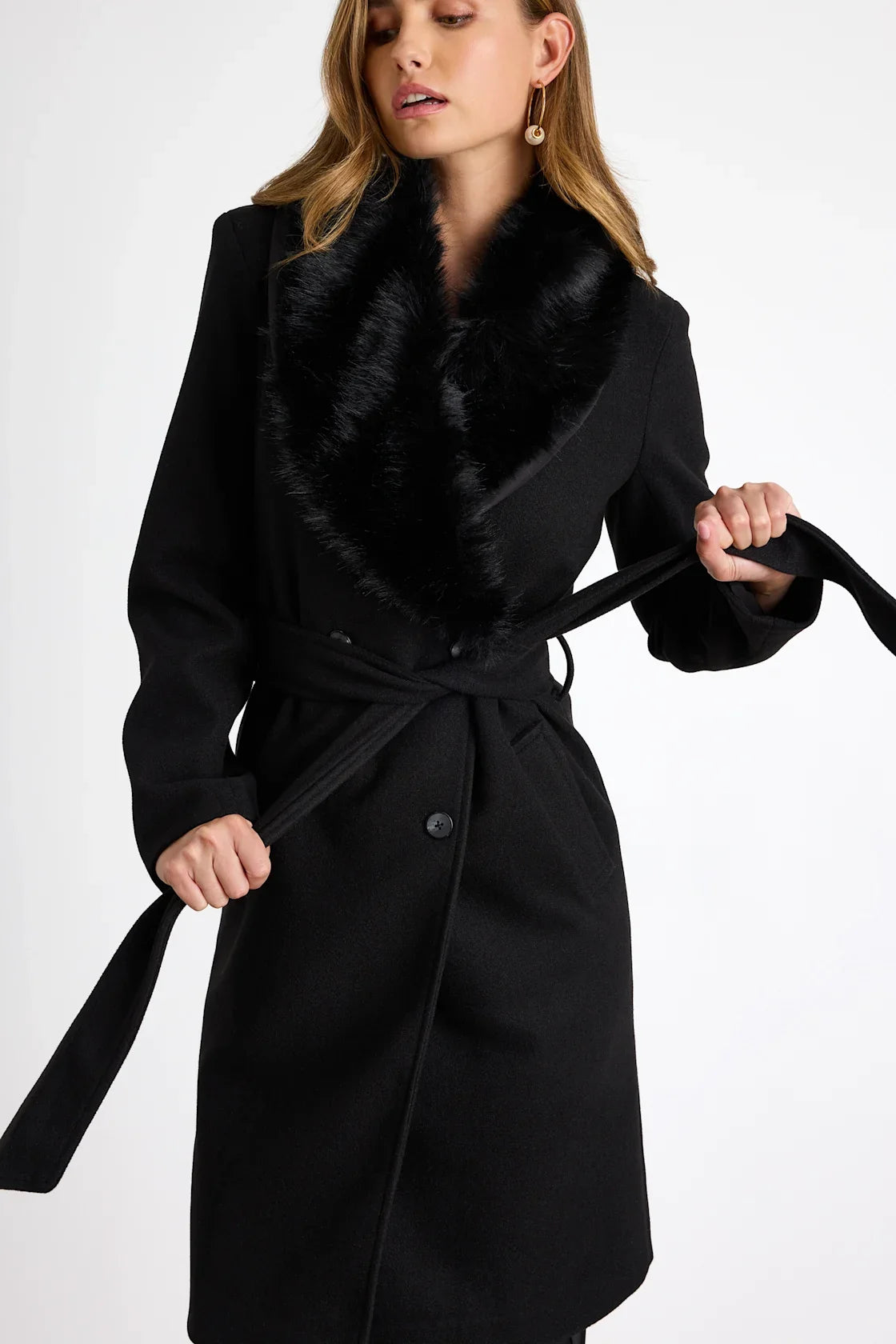 Cantrell Taupe Double-Breasted Faux Fur Coat