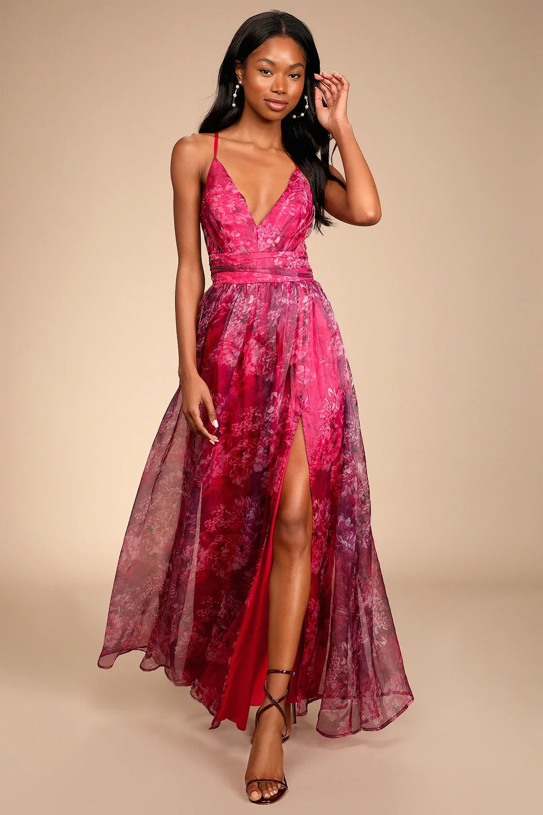 Romance That Wows Green Floral Print Organza Maxi Dress