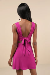 Sweetheart Glam Magenta Slinky Knit Tie-Back Mini Dress