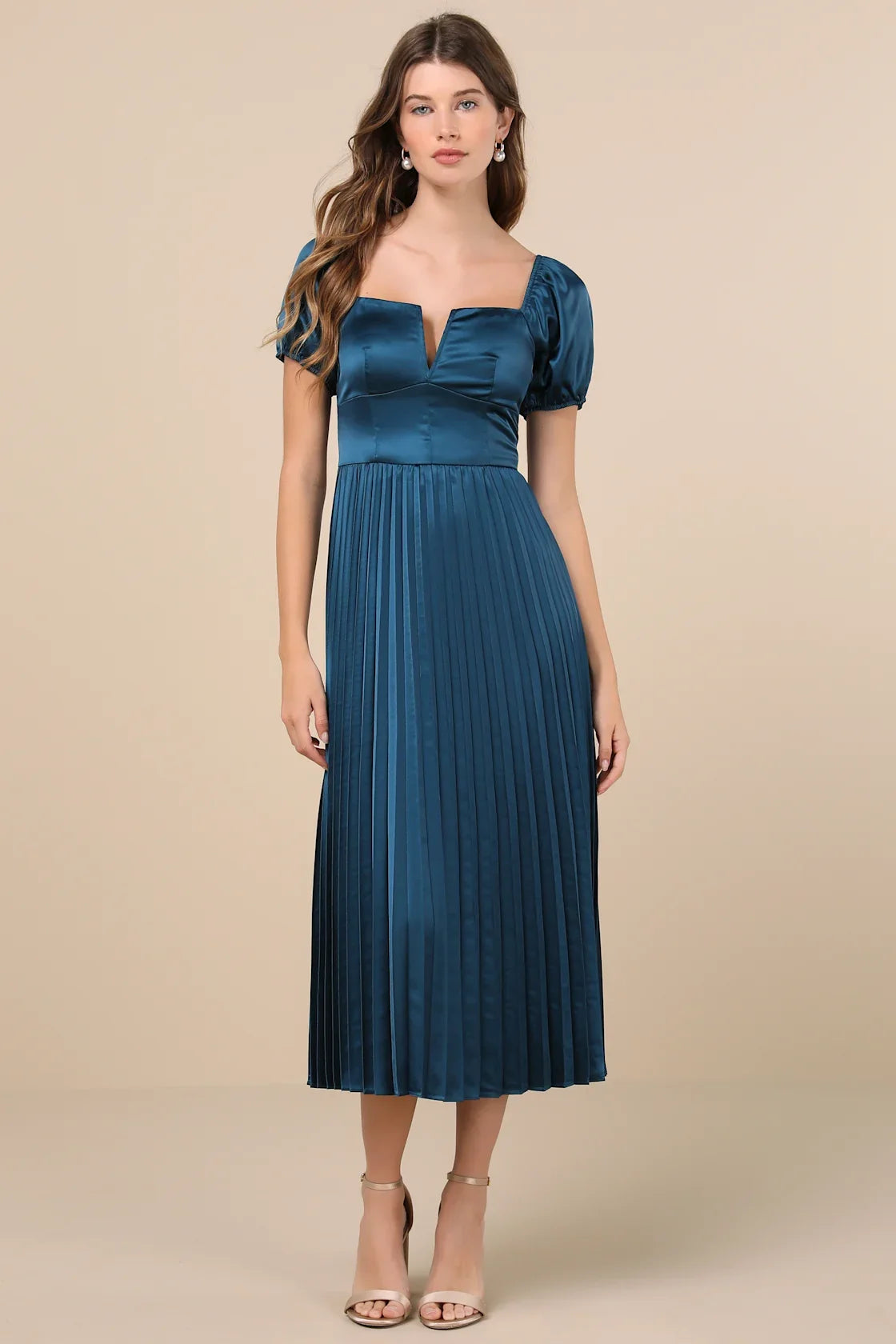 Flawless Forever Dark Purple Satin Pleated Midi Dress