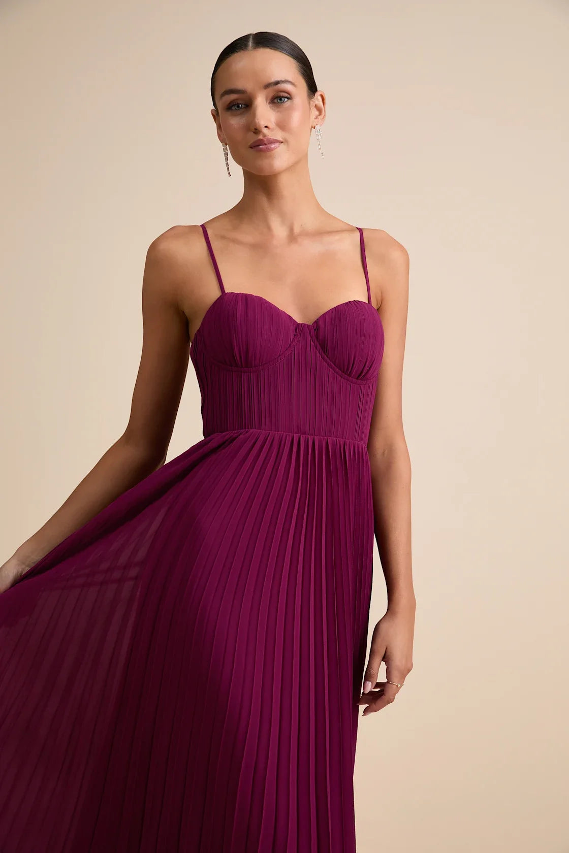 Admirable Elegance Light Pink Pleated Bustier Maxi Dress