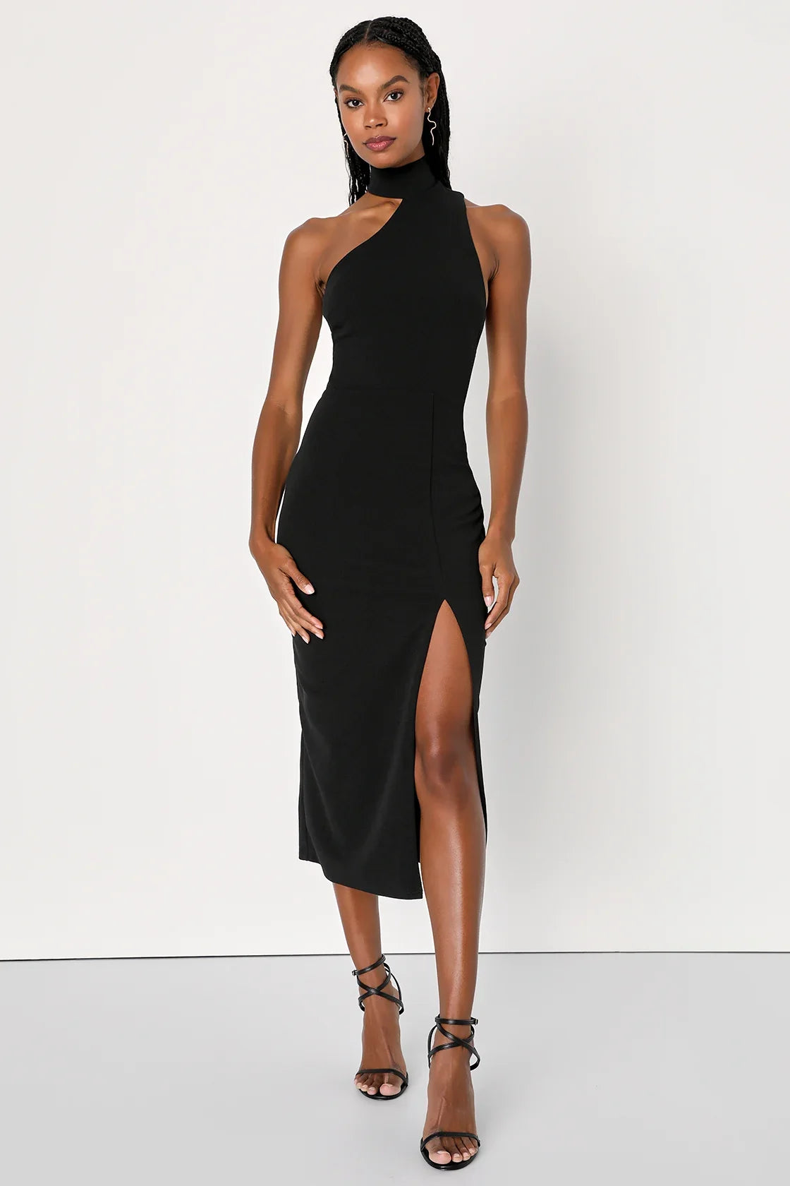 Keep It Interesting Red Asymmetrical Cutout Halter Midi Dress