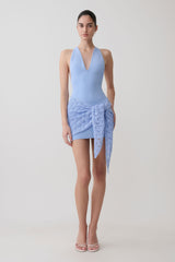 Mollie Mini Dress With Crochet Overlay - Cornflower Blue
