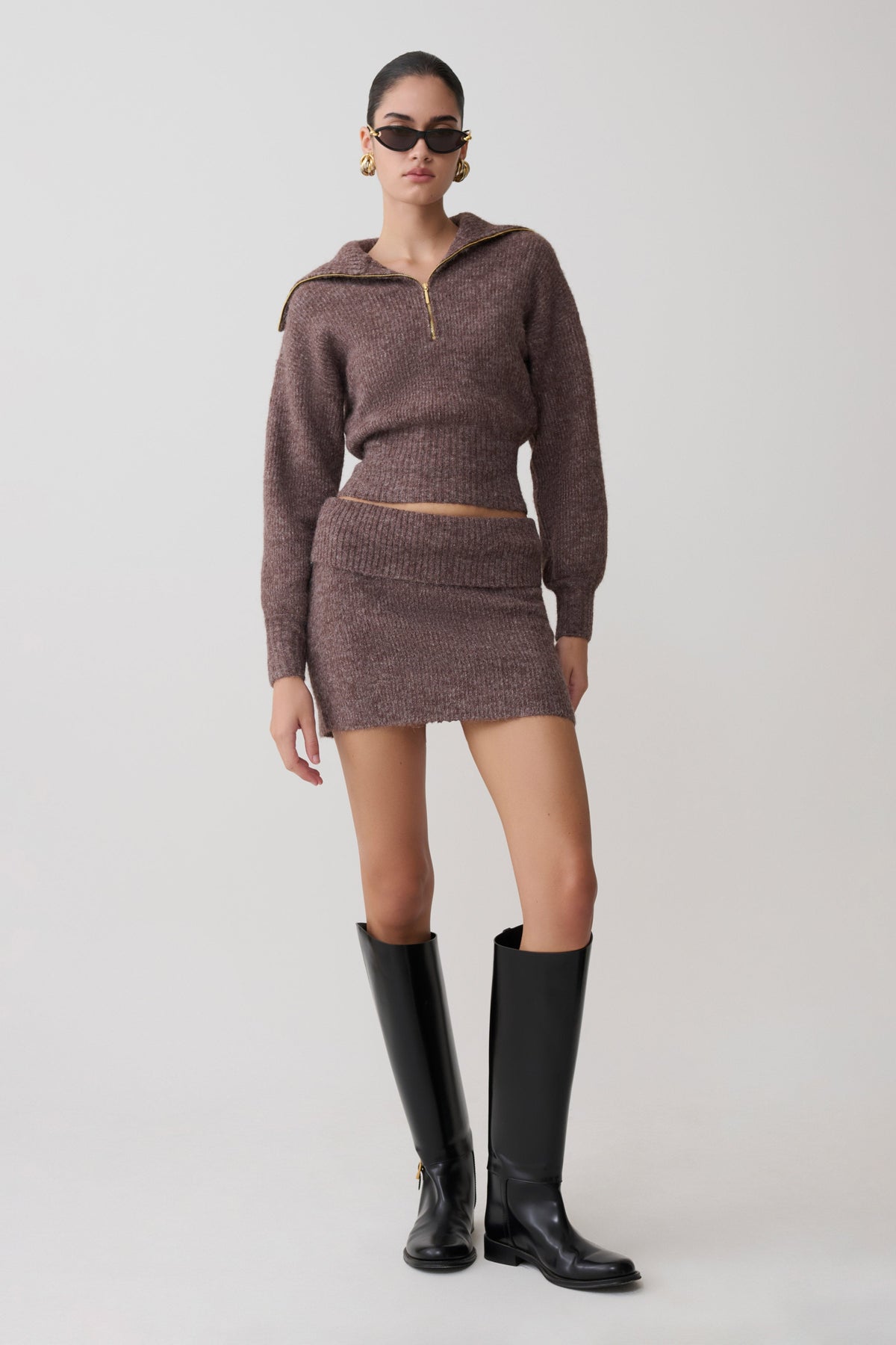 Skylaine Knit Mini Skirt - Brown Marle