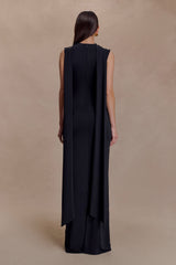 Wisteria Slinky Maxi Dress With Scarf - Black