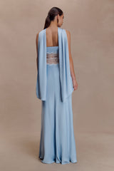 Pilar Strapless Satin And Lace Maxi Dress - Cornflower Blue