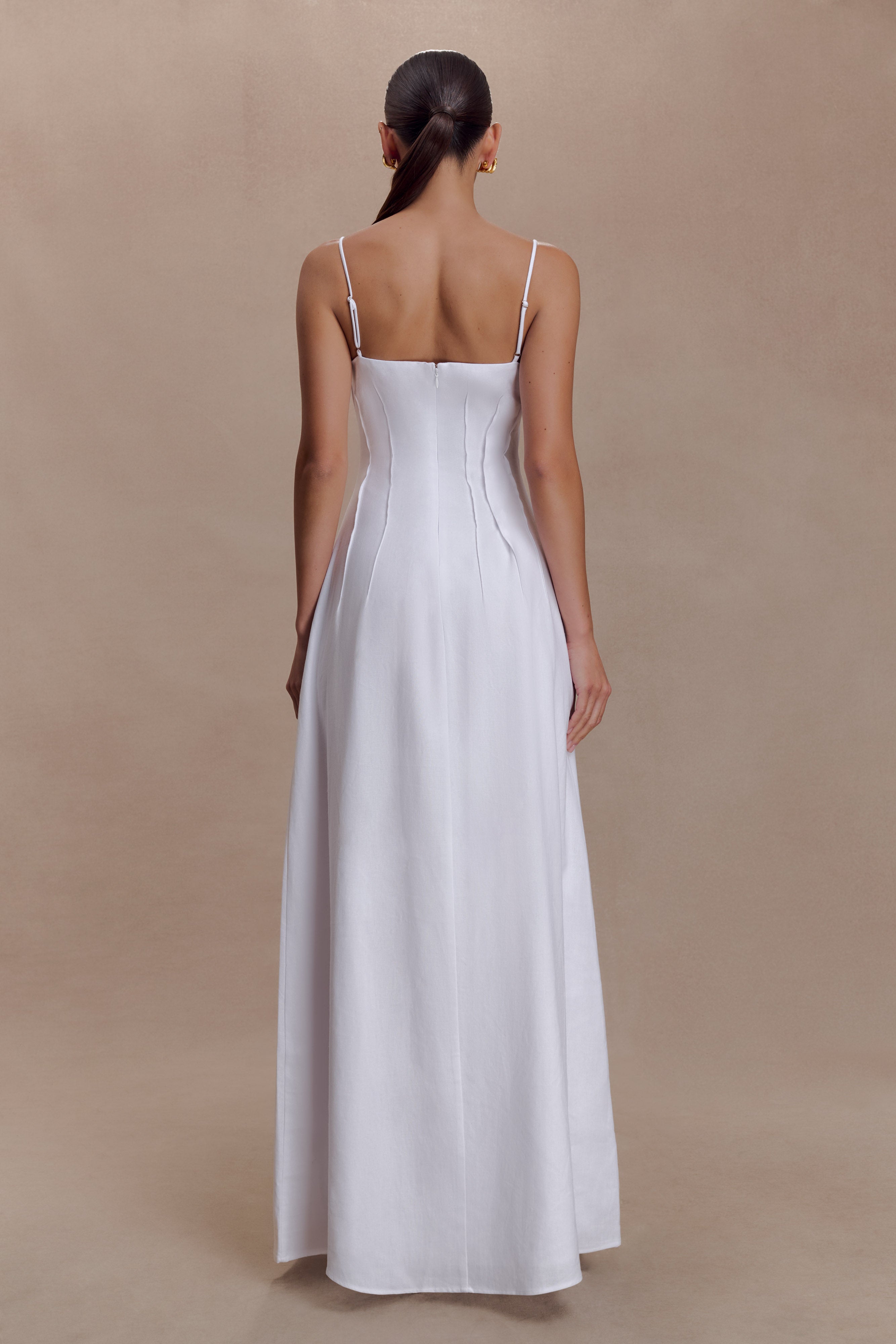 Sofie Pintuck Linen Maxi Dress - White