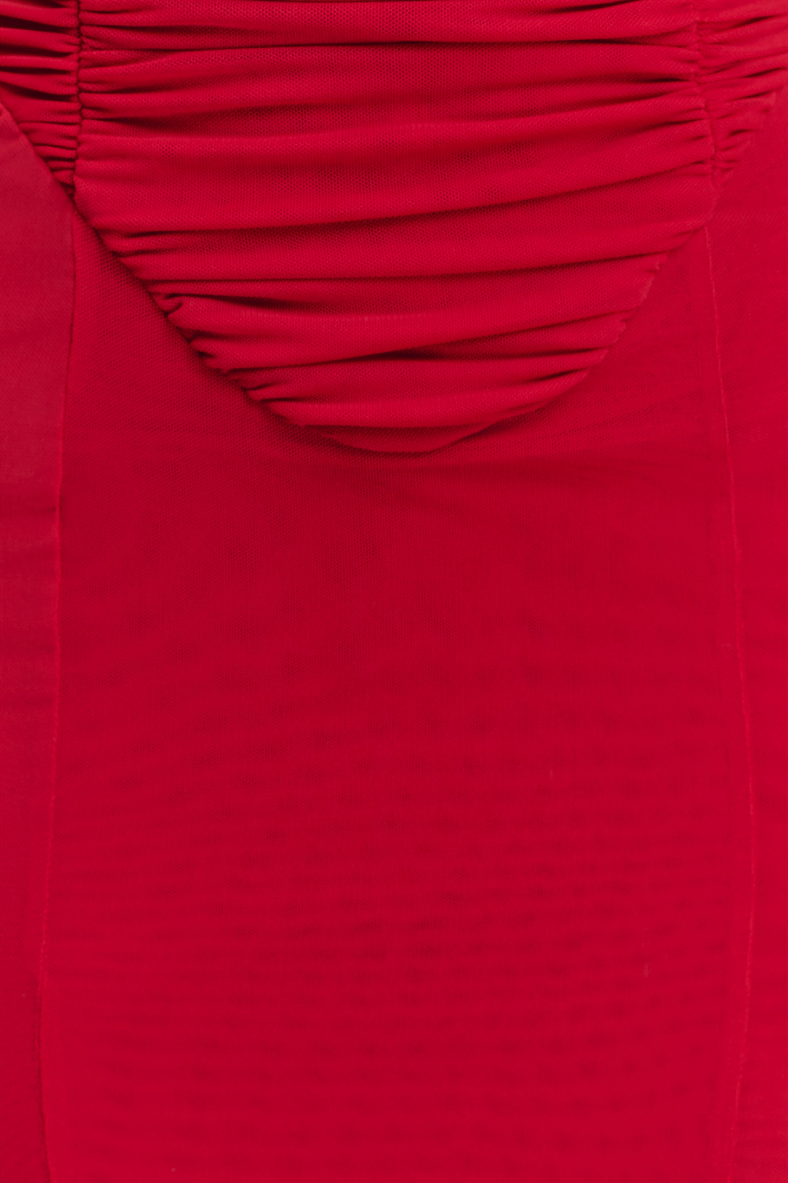 Willa Gathered Mesh Midi Dress - Ruby