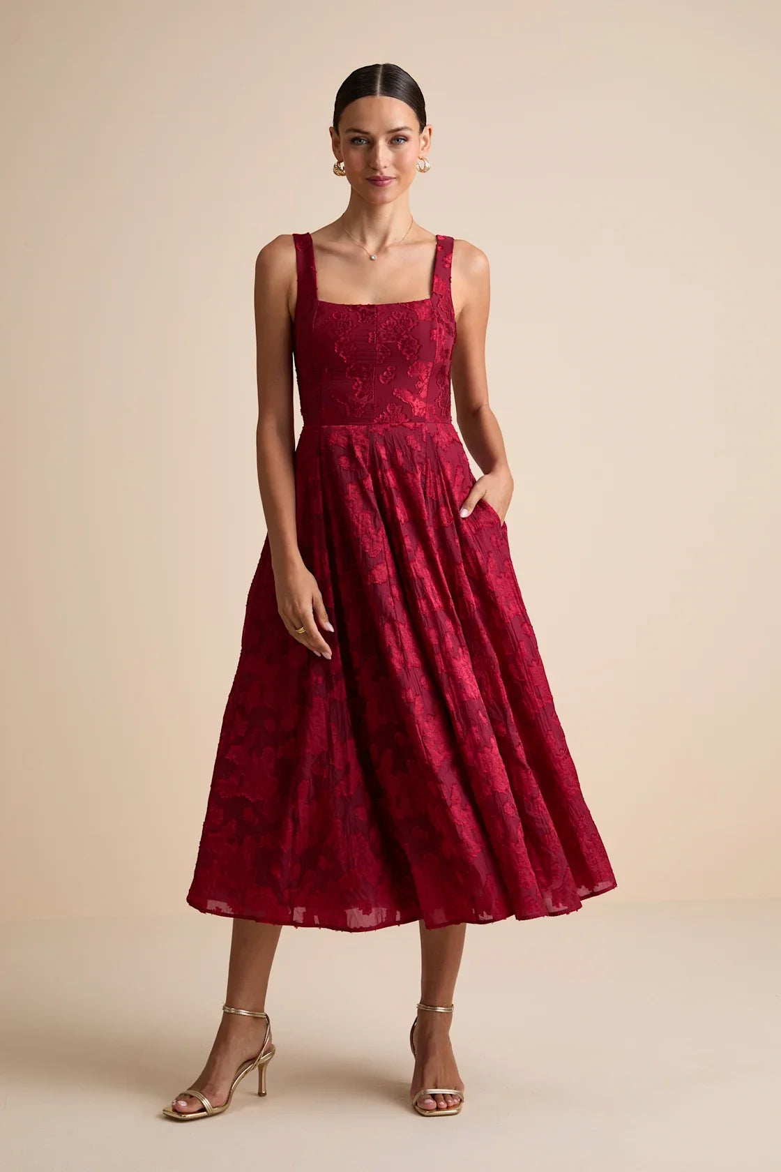 Loira Mint Burnout Jacquard Lace-Up Midi Dress