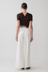 Junie Shortsleeve Cross-Over Bodysuit - Chocolate