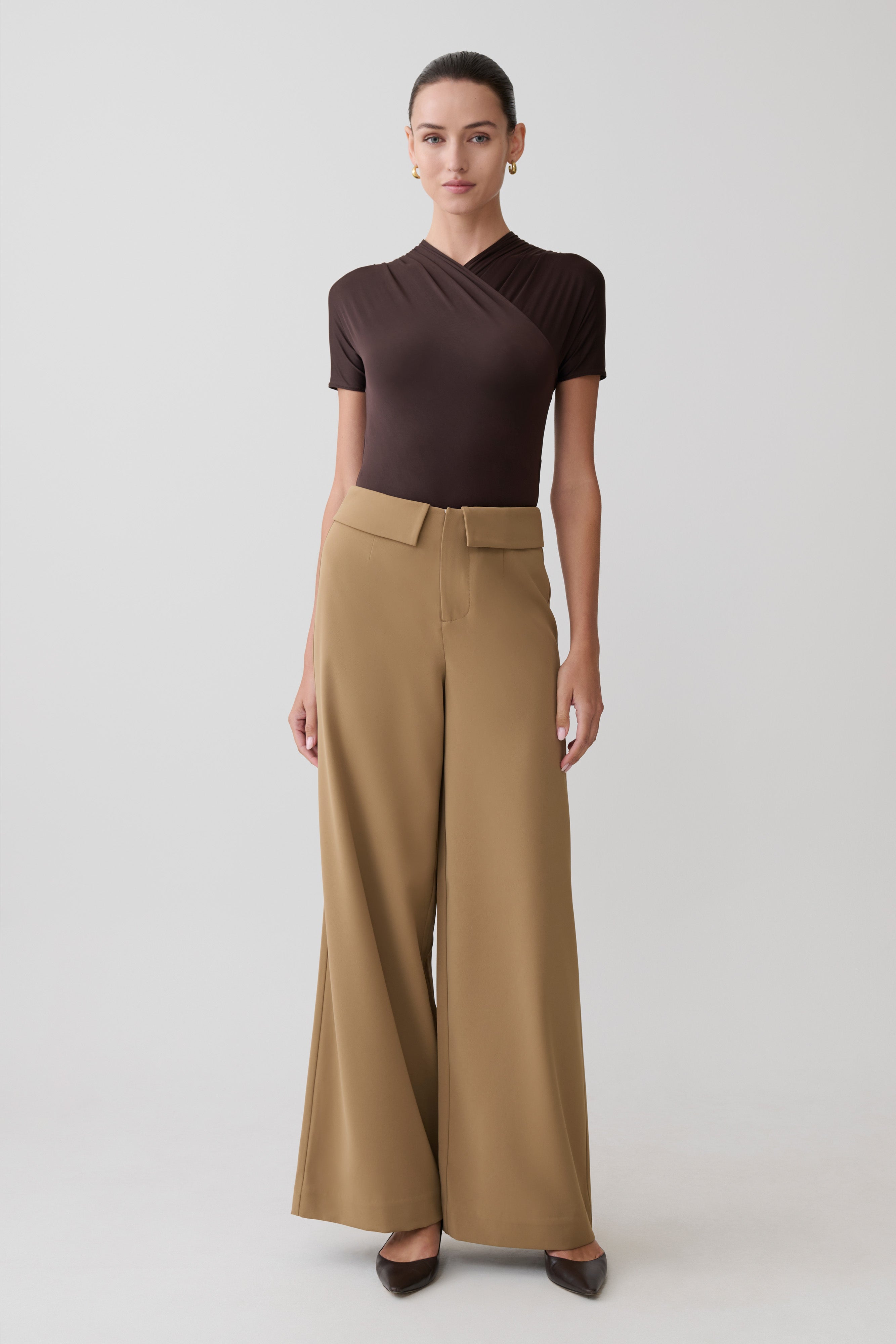 Junie Shortsleeve Cross-Over Bodysuit - Chocolate