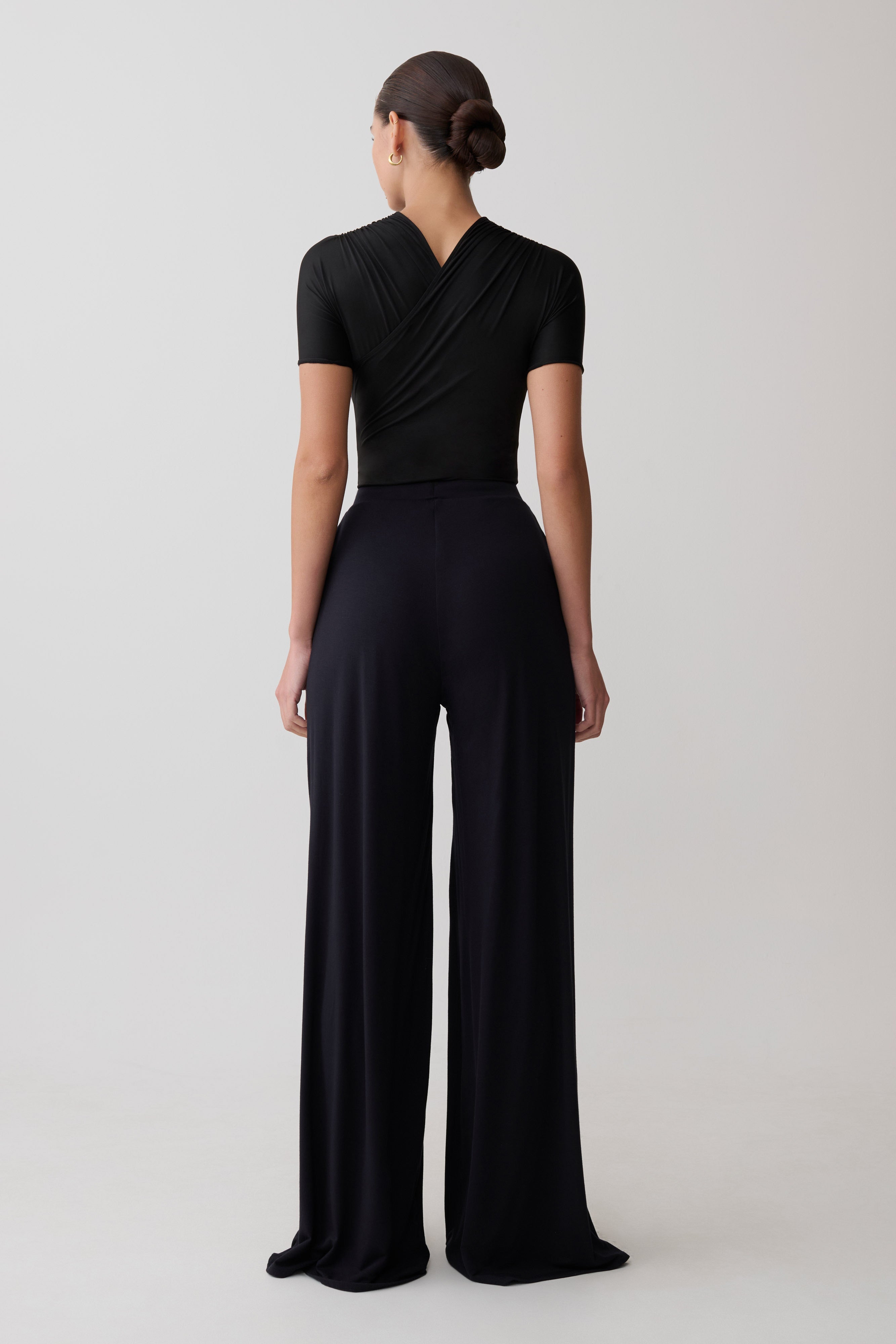 Junie Shortsleeve Cross-Over Bodysuit - Black