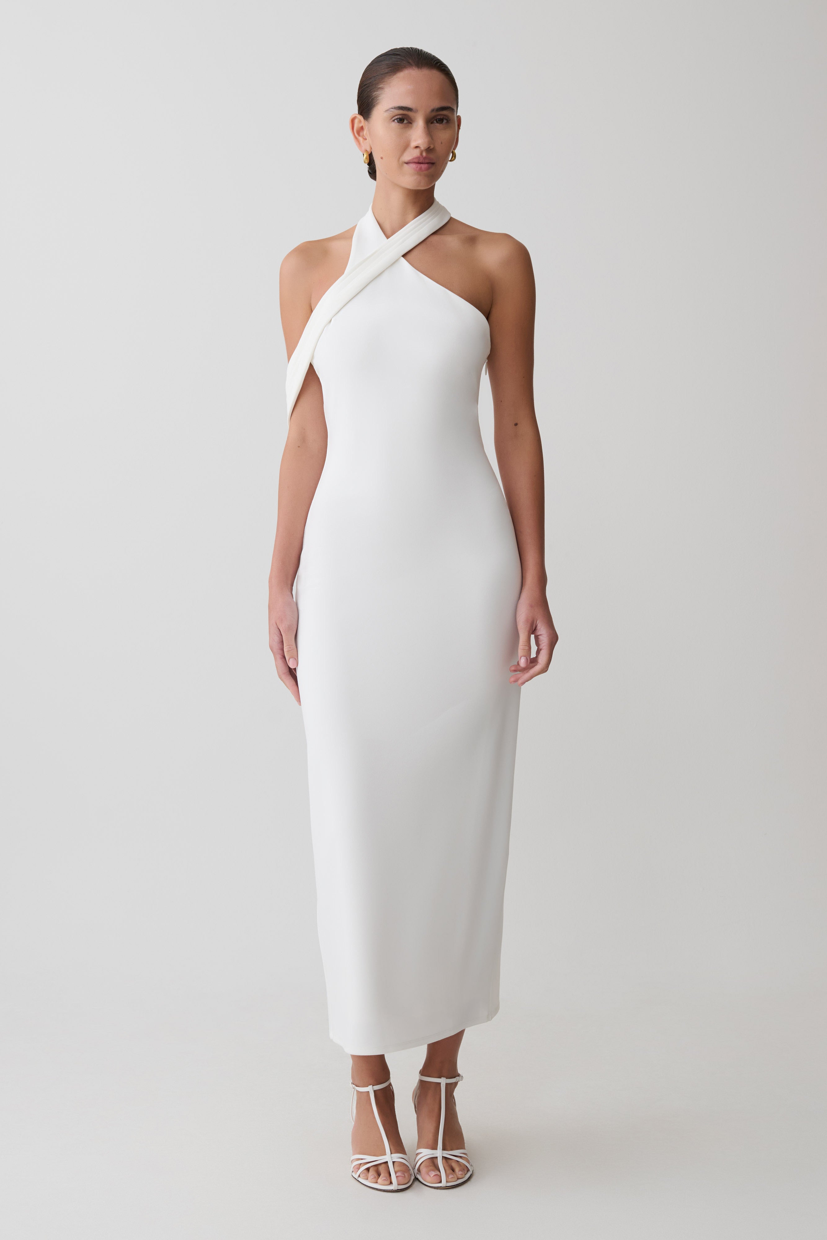 Sable Crossover Crepe Midi Dress - White
