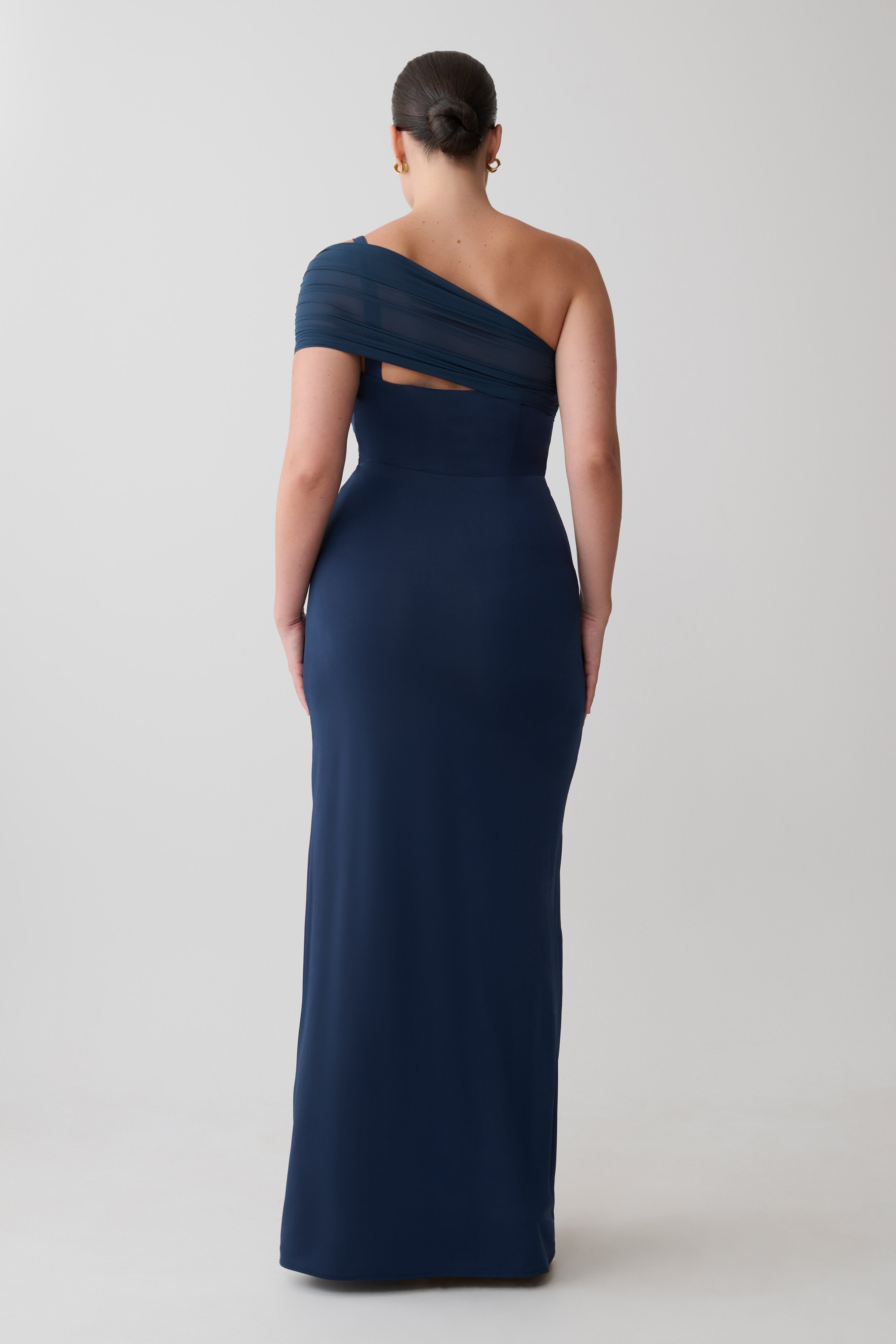 Hanh One Shoulder Mesh Maxi Dress - Ink Blue
