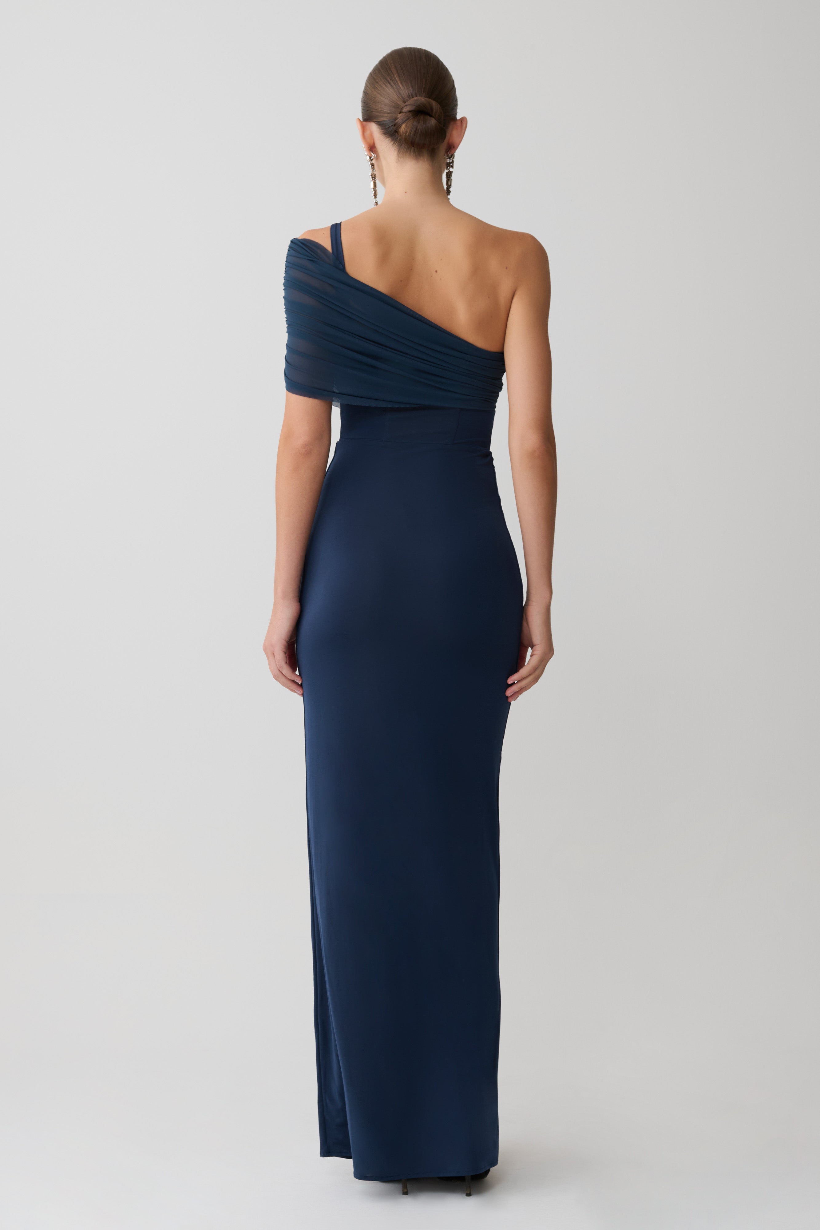 Hanh One Shoulder Mesh Maxi Dress - Ink Blue