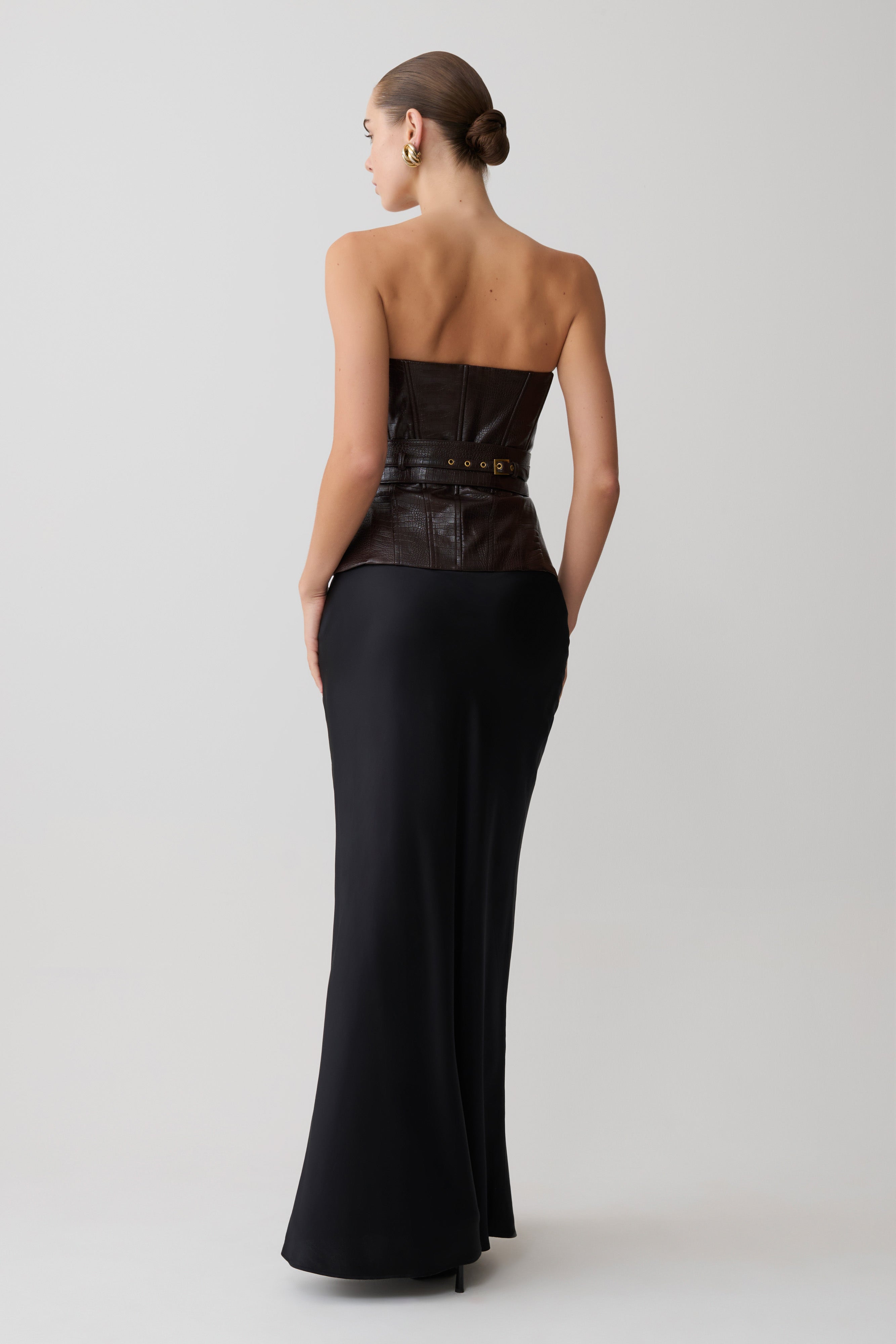 Thalia Faux Leather Boned Corset - Dark Chocolate