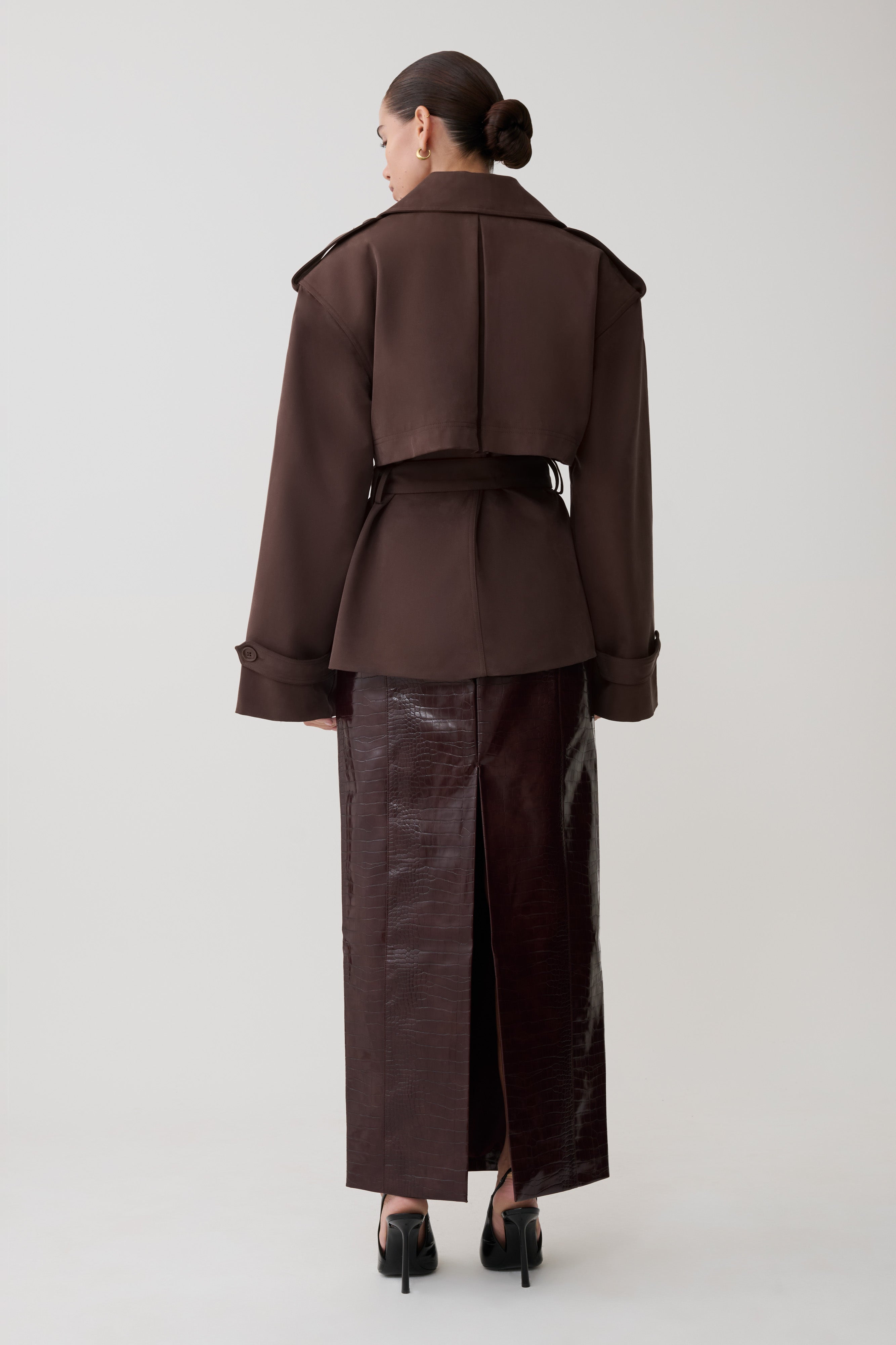 Alden Short Trench Jacket - Chocolate
