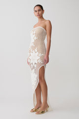 Mandie Hand Crochet Asymmetrical Maxi Dress - White