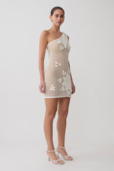 Barker Hand Crochet Knit Mini Dress - White