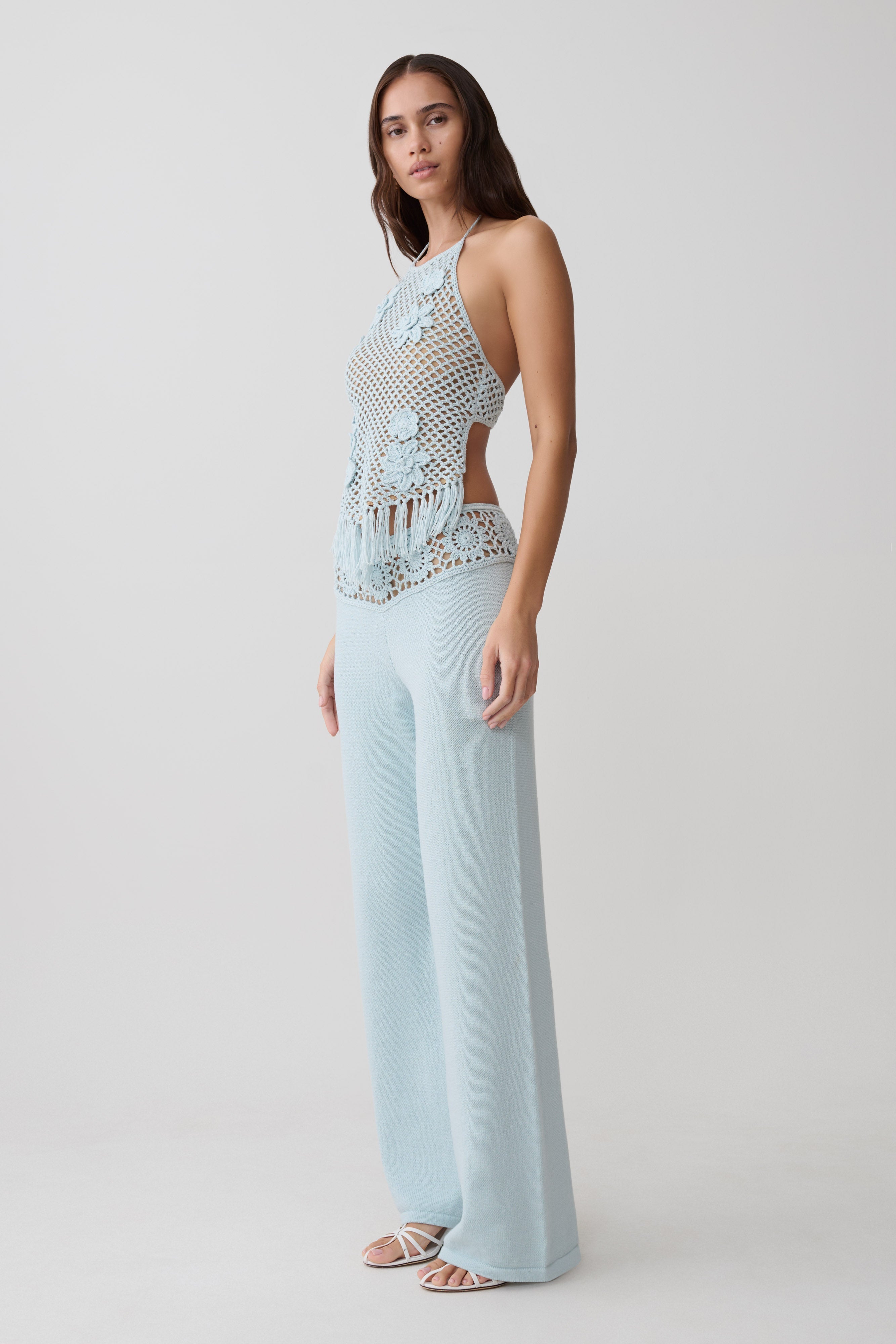 Miley Crochet Halter Top - Pale Aqua
