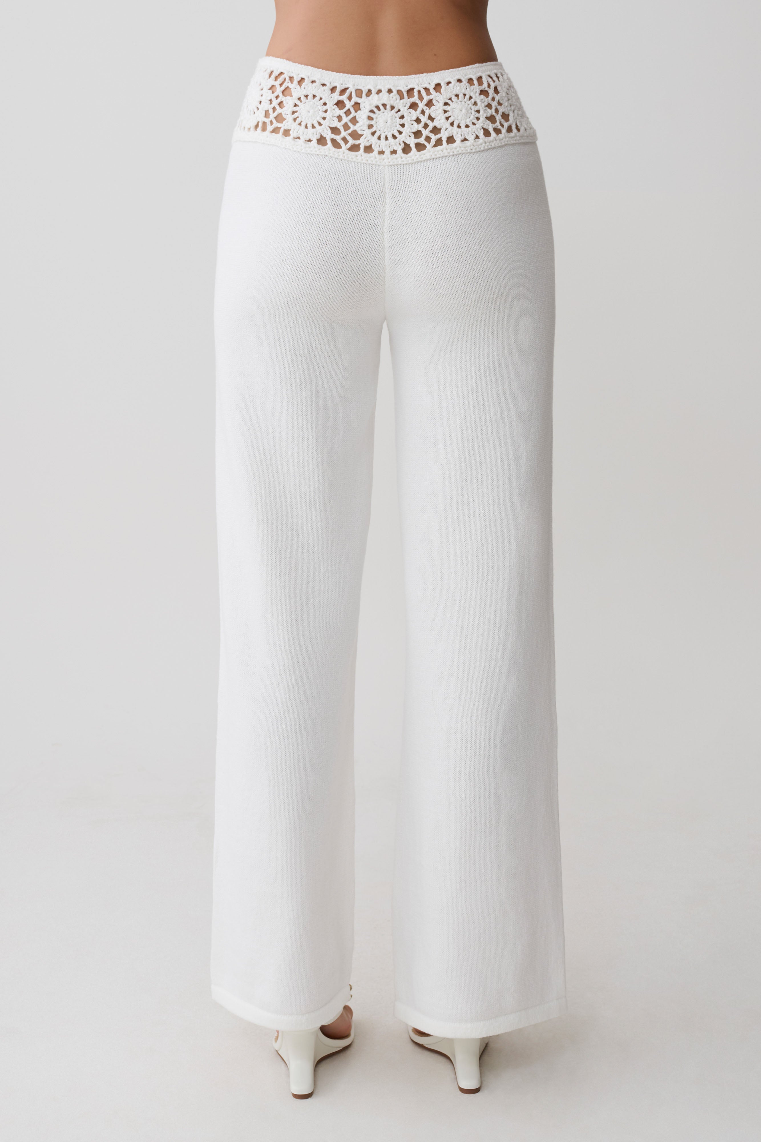 Miley Crochet Waistband Straight Leg Pant - Ivory