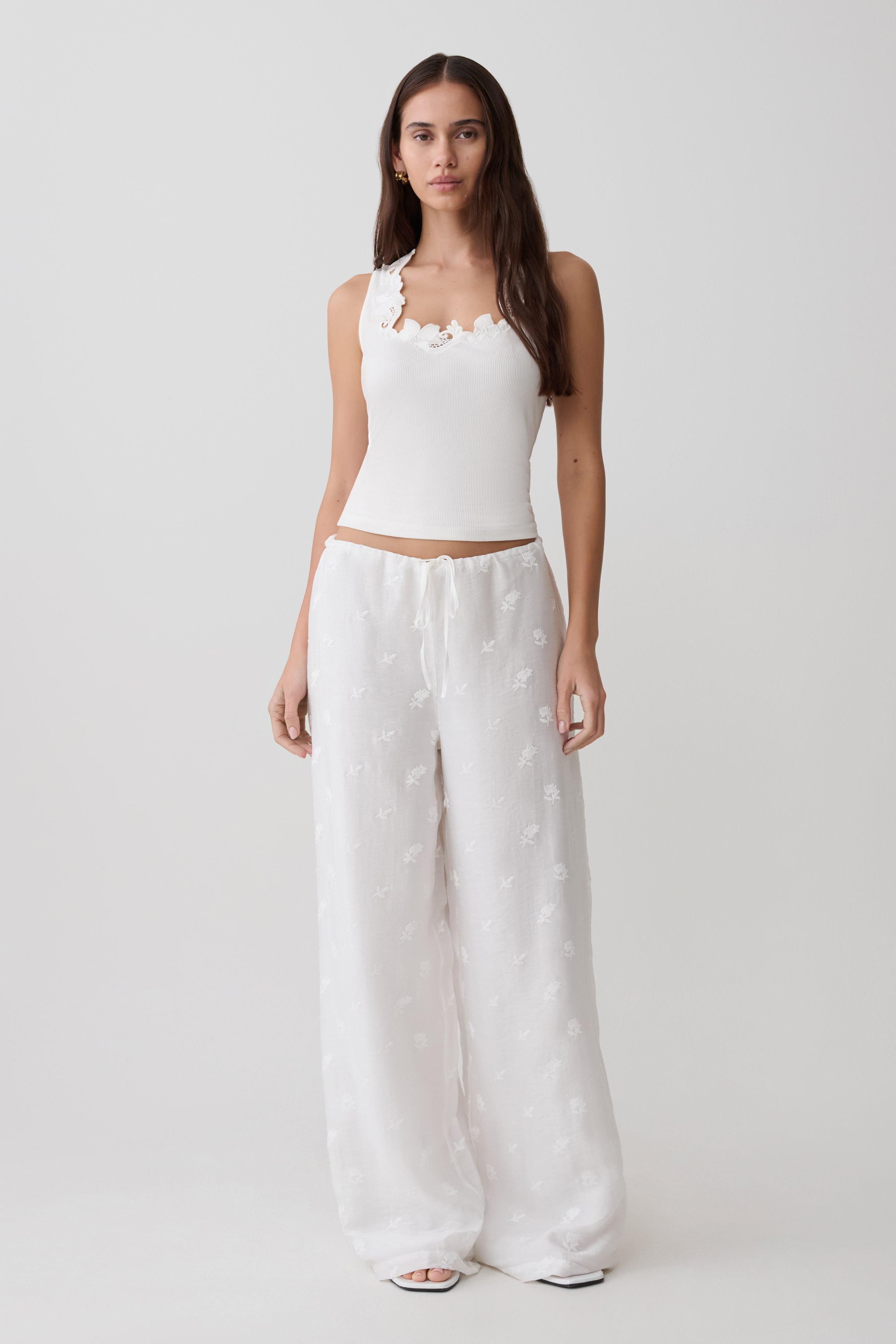 Vianna Broderie Ribbed Tank Top - Ivory