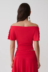 Talise Modal Flounce Short Sleeve Top - Red