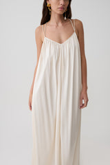 Adriana Satin Gathered Maxi Dress - Buttercream