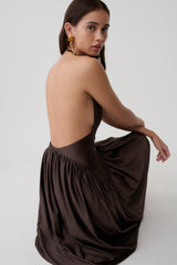 Cypress Halter Maxi Dress - Chocolate