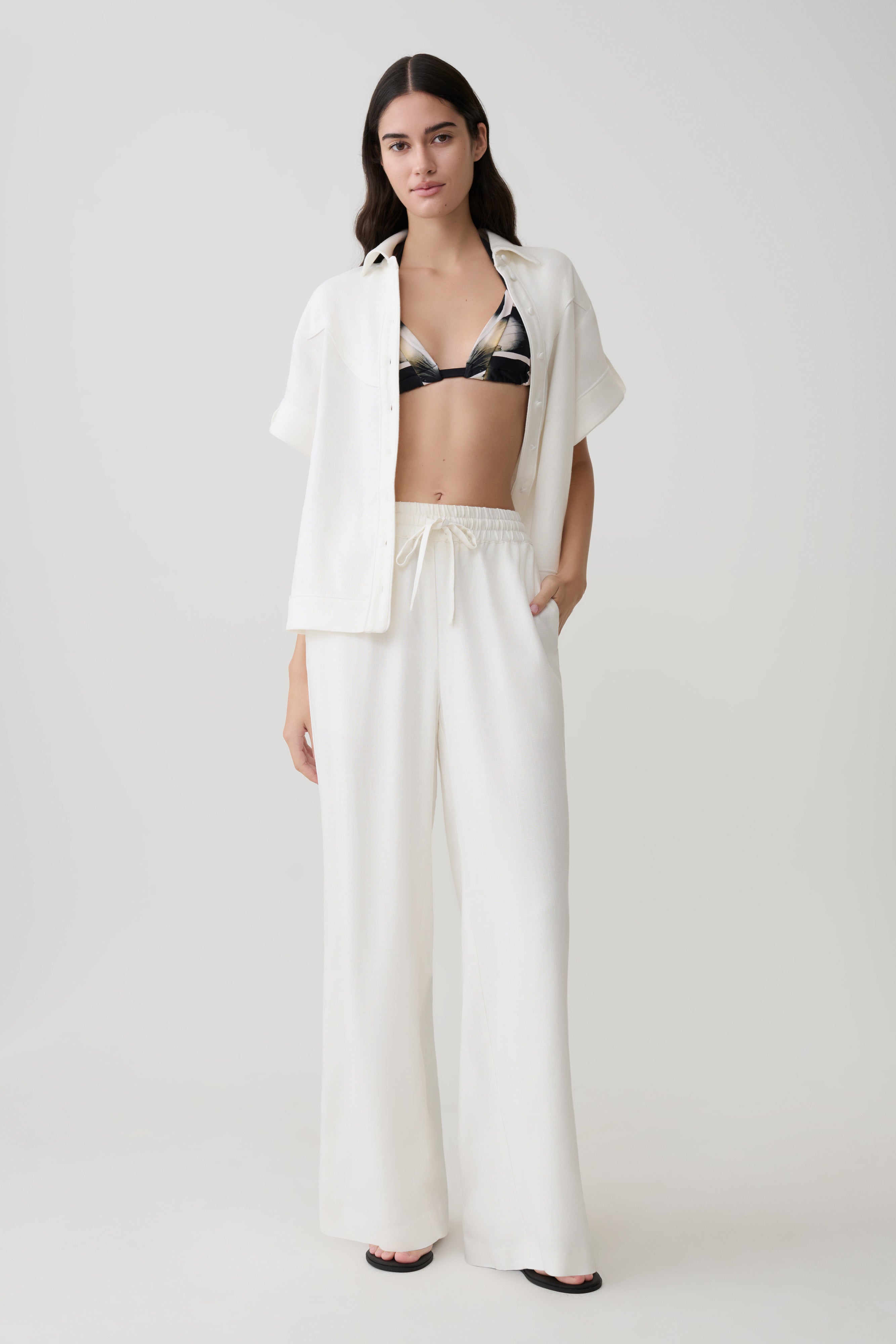 Selena Linen Straight Leg Pant - White