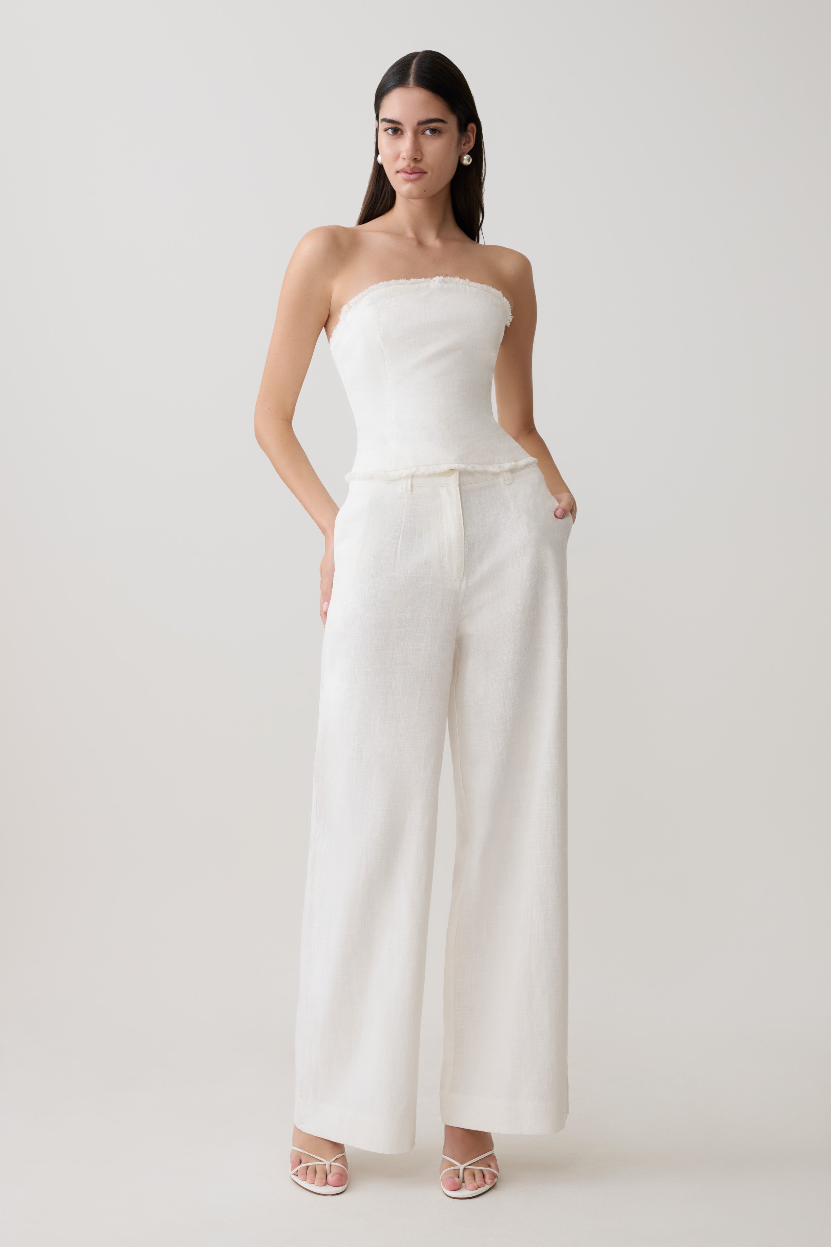 Brielle Straight Leg Linen Pant - White