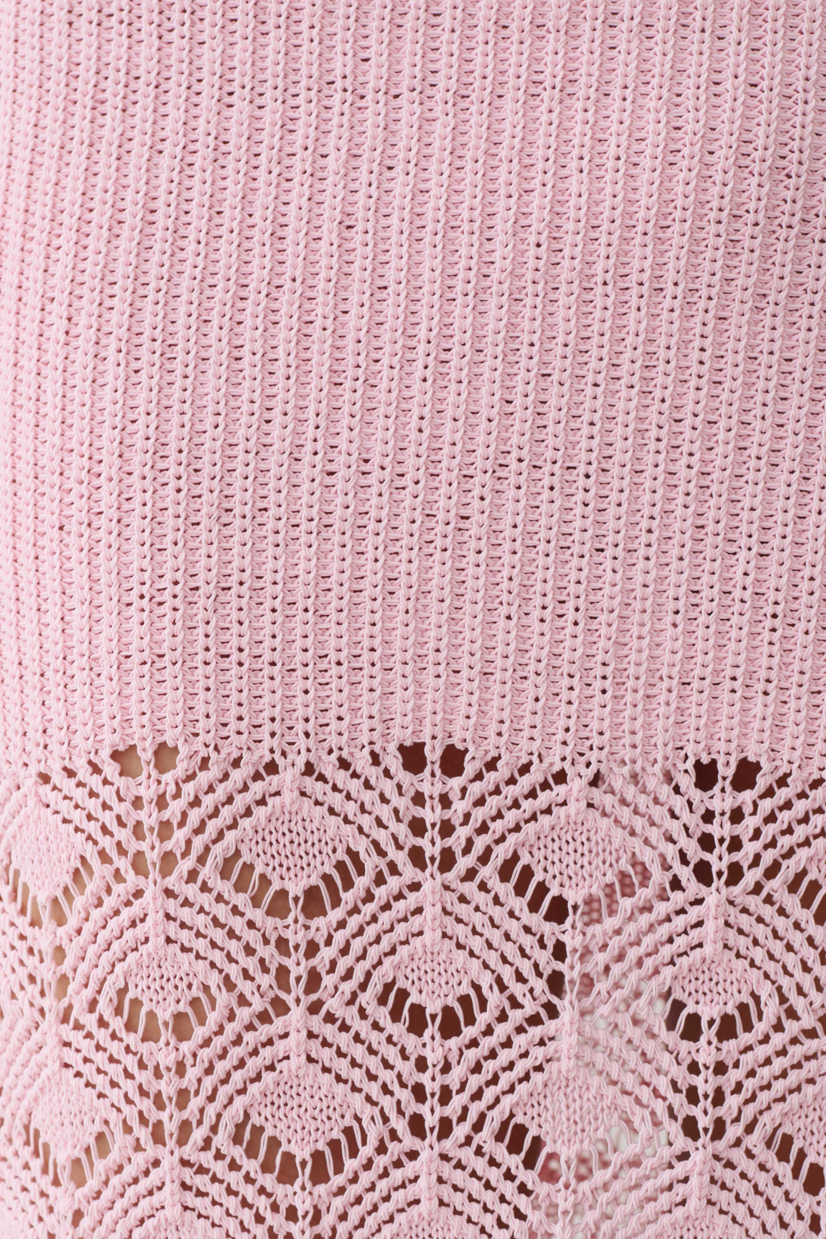 Atlantis Crochet Knit Midi Skirt - Baby Pink