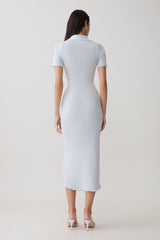 Nichelle Short Sleeve Collared Knit Midi Dress - Light Blue