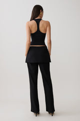 Daisy Wrap Skirt Straight Leg Pants - Black