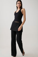Daisy Wrap Skirt Straight Leg Pants - Black