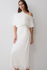 Alva Wool Lyocell Draped Midi Dress - White